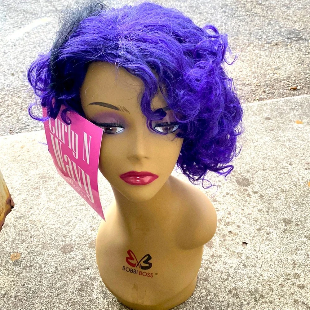 Curly and Wavy Wig collection Purply curly synthetic wig - Picture 1 of 6